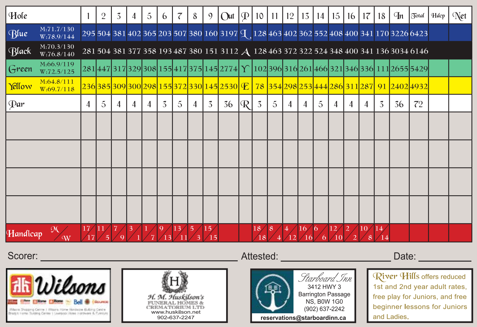 Scorecard - River Hills Golf & Country Club